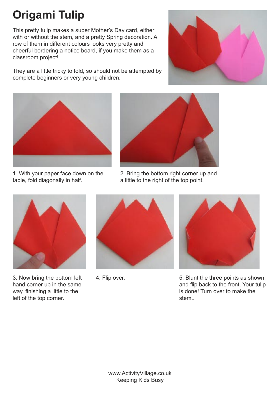 Origami Tulip Template - Flower Download Printable PDF | Templateroller