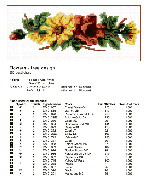 Flowers Stitching Pattern Template - Crosstitch
