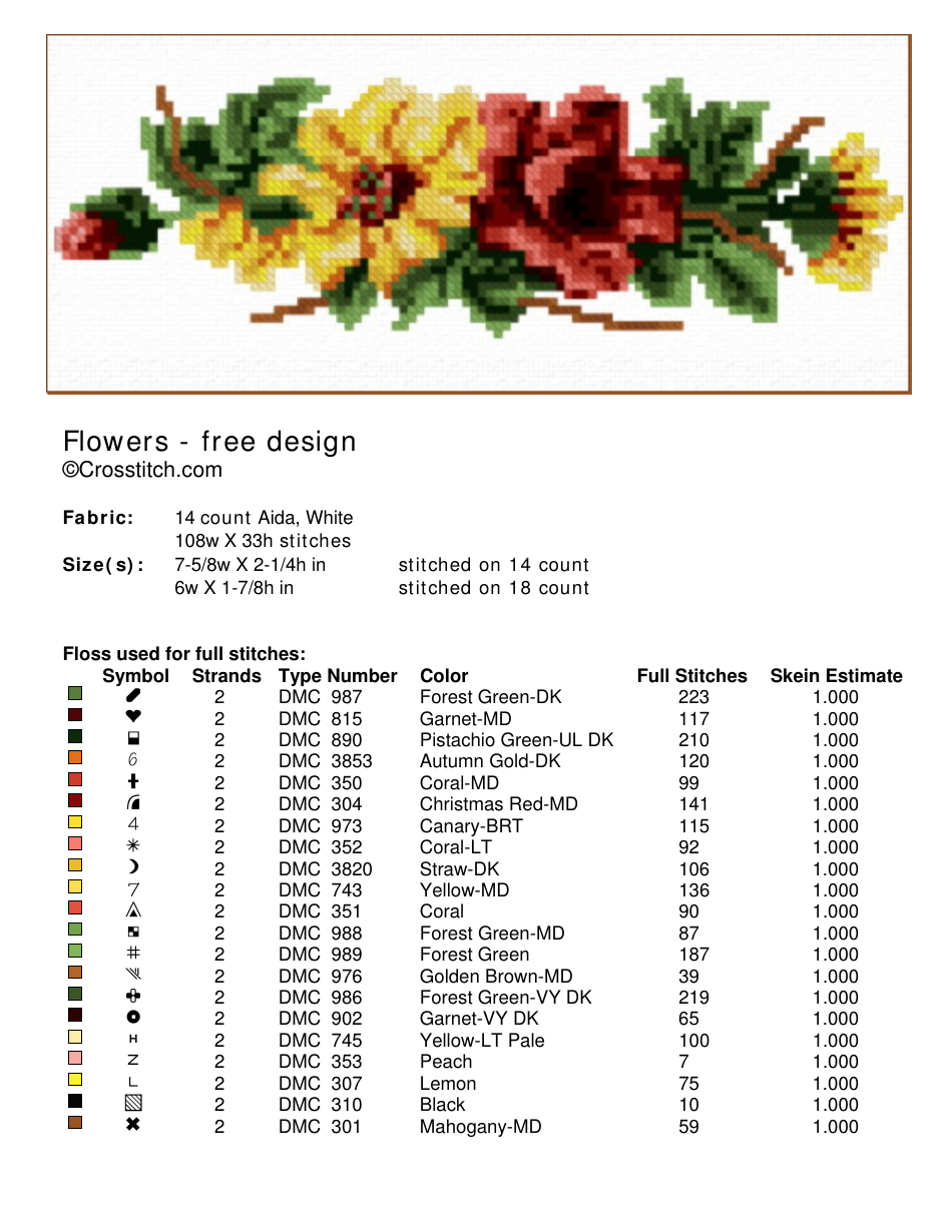 Flowers Stitching Pattern Template - Crosstitch Download Printable PDF ...