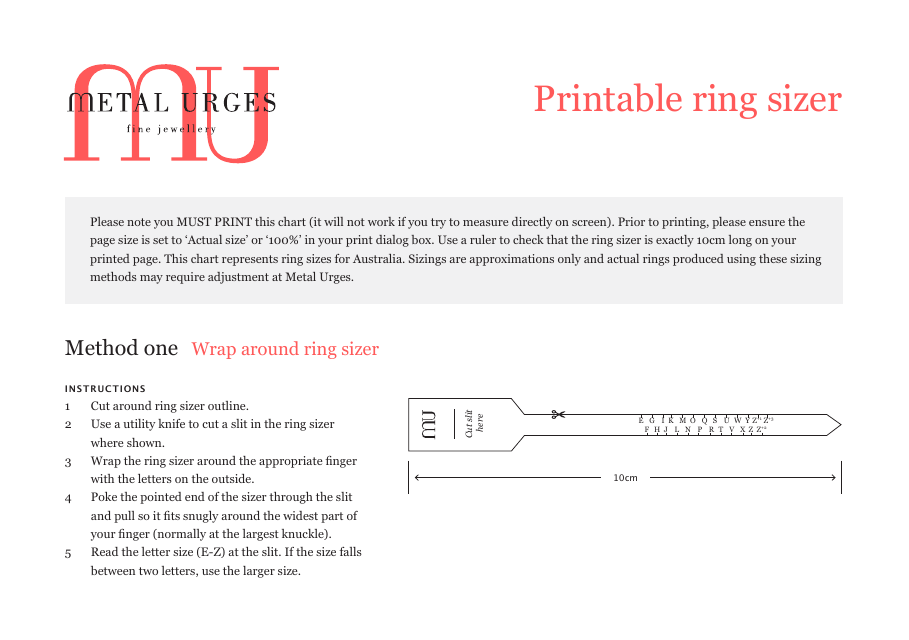 Paper Ring Sizer Template