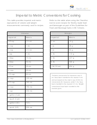 Document preview: Imperial to Metric Conversion Chart for Cooking