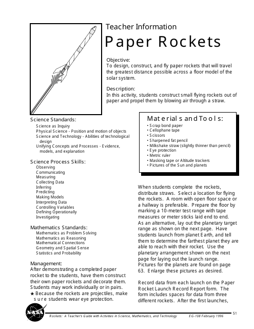 Paper Rocket Template - Teacher Information