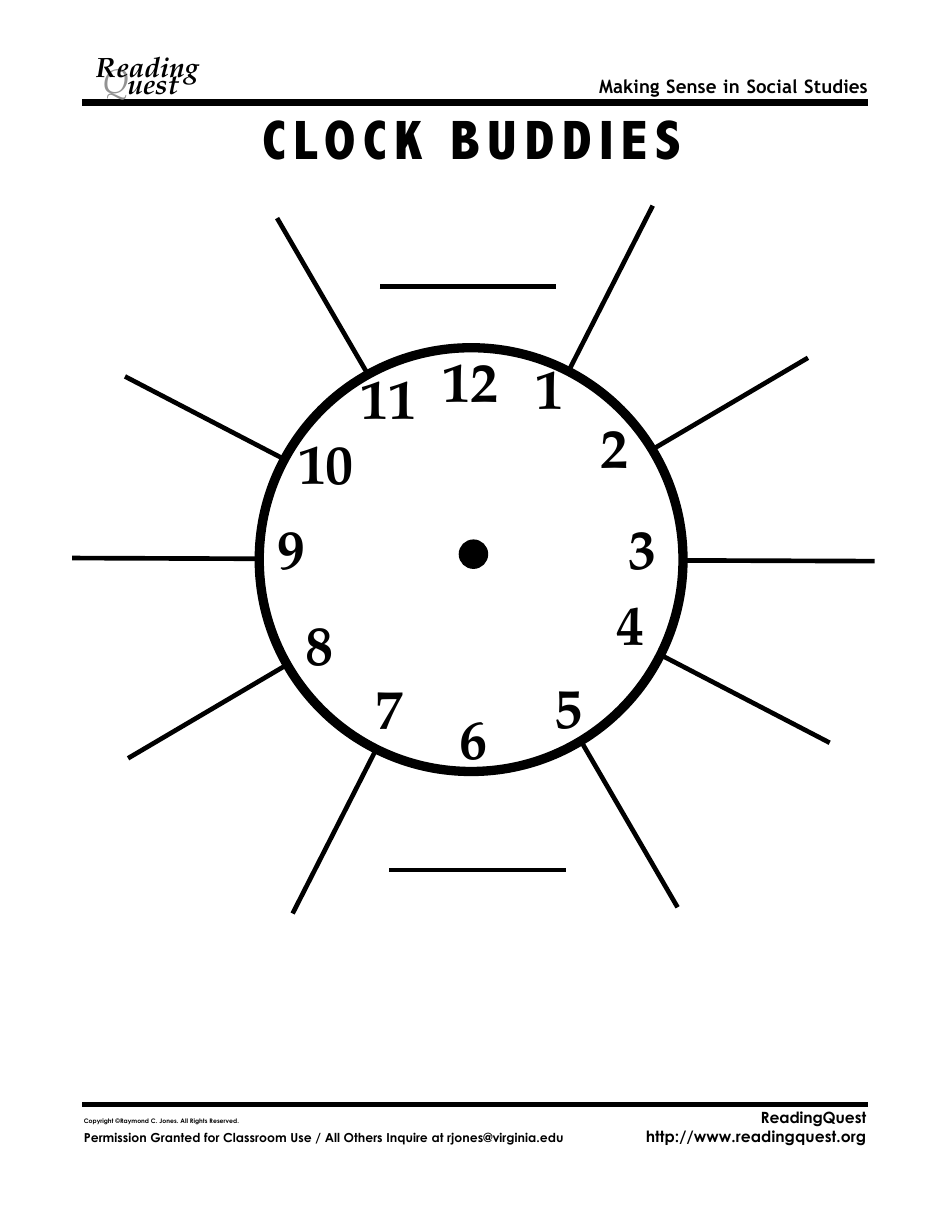 Clock Buddies Template Reading Quest Download Printable PDF