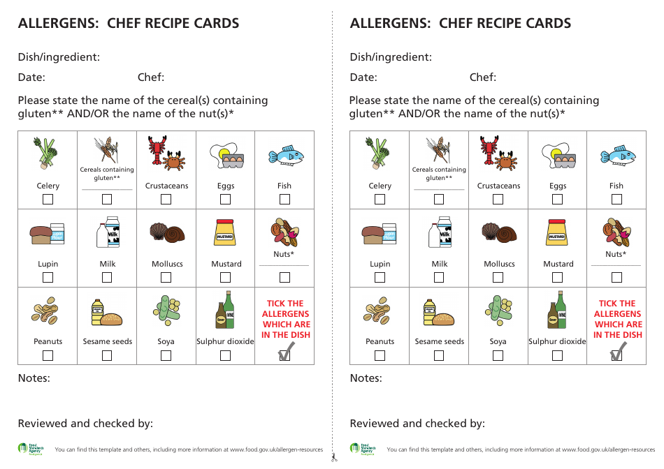 Allergens: Chef Recipe Cards - United Kingdom, Page 1