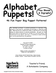 Document preview: Alphabet Paper Bag Puppet Pattern Templates - Teacher's Friend, a Scholastic Company