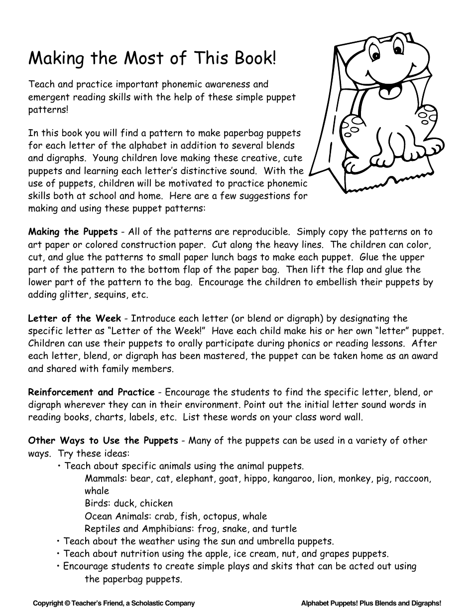 Alphabet Paper Bag Puppet Pattern Templates - Teachers Friend, a Scholastic Company, Page 2
