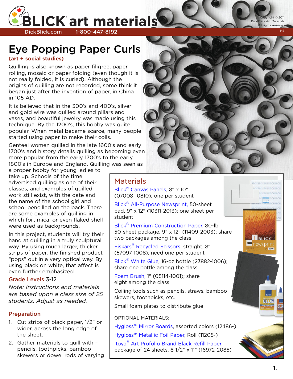 Paper Quilling Tutorial - Dick Blick Art Materials Download Printable ...