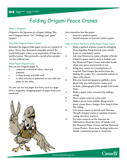 Origami Peace Crane Folding Guide - Canada Download Pdf