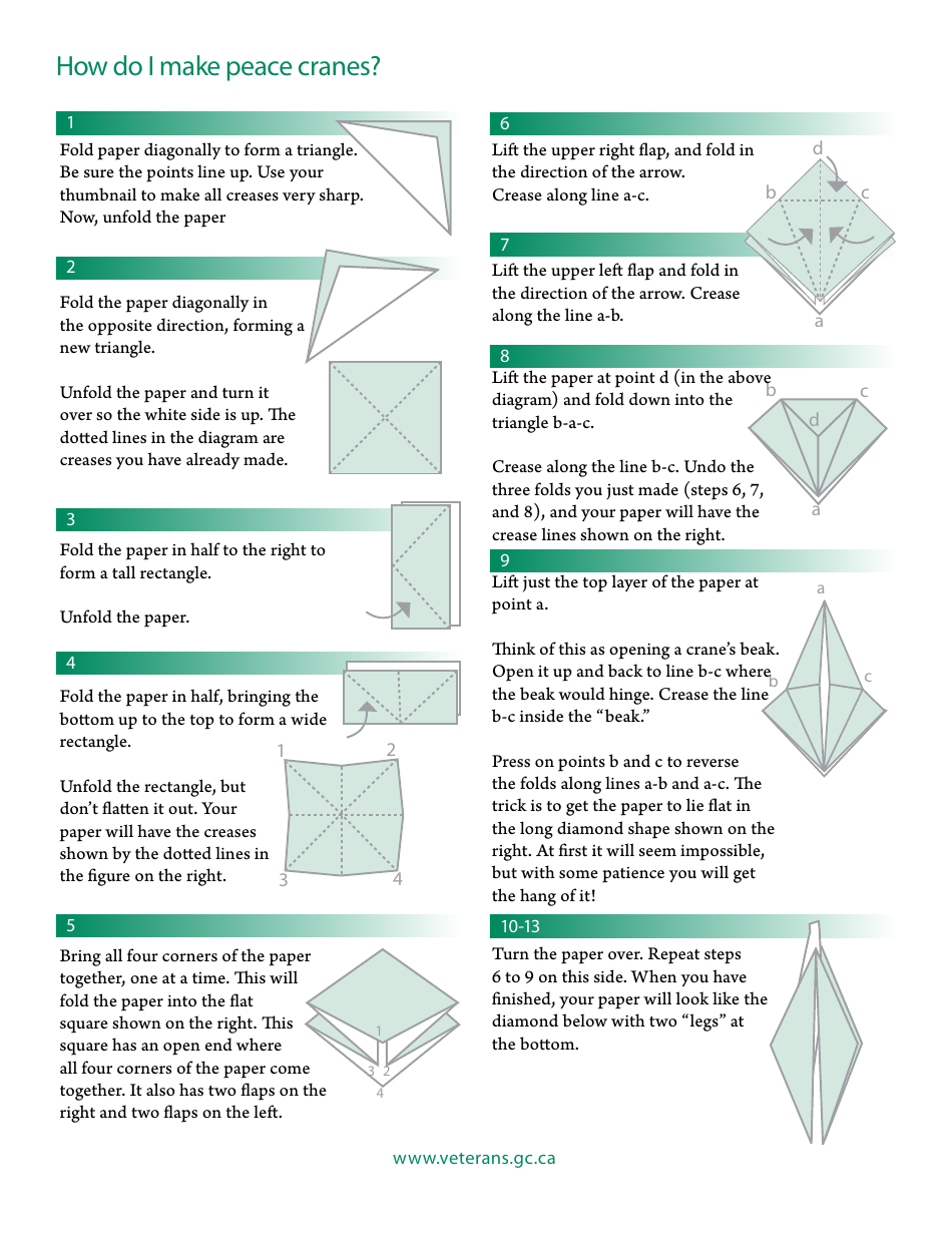 Origami Peace Crane Folding Guide - Canada, Page 2