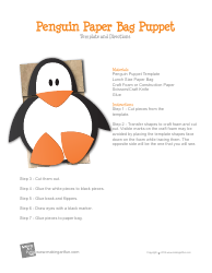 Document preview: Penguin Paper Bag Puppet Template - Makingartfun