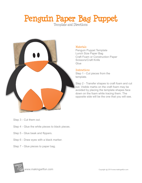 Penguin Paper Bag Puppet Template - Makingartfun