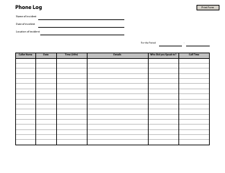 Document preview: Phone Log Template