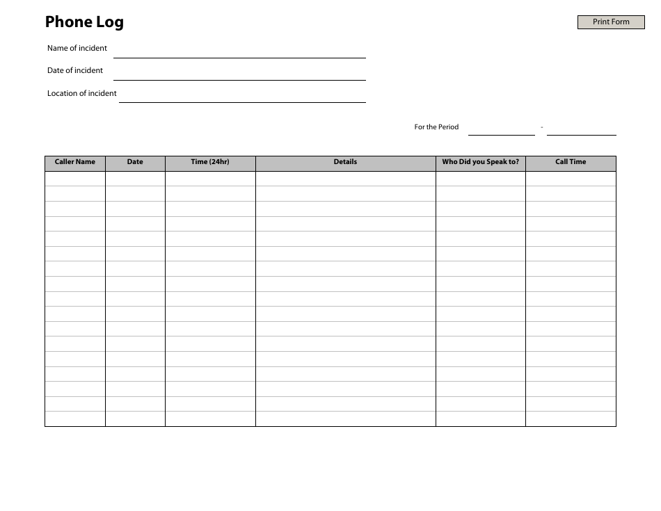 Phone Log Template Download Fillable PDF | Templateroller