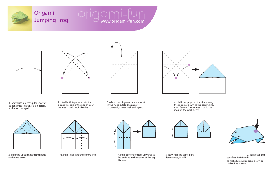 Origami Jumping Frog Template - Violet