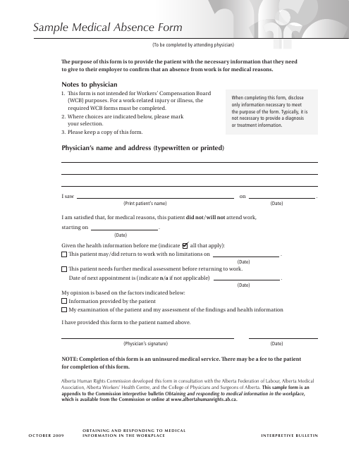 Medical Absence Form Download Pdf