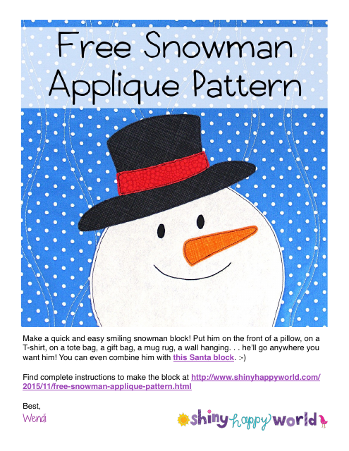Snowman Applique Pattern - Official Template Roller Preview Image