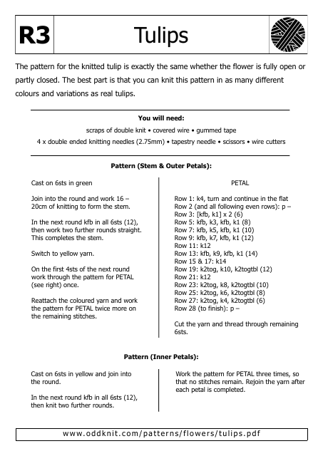 Tulip Knitting Pattern Templates Download Printable PDF | Templateroller