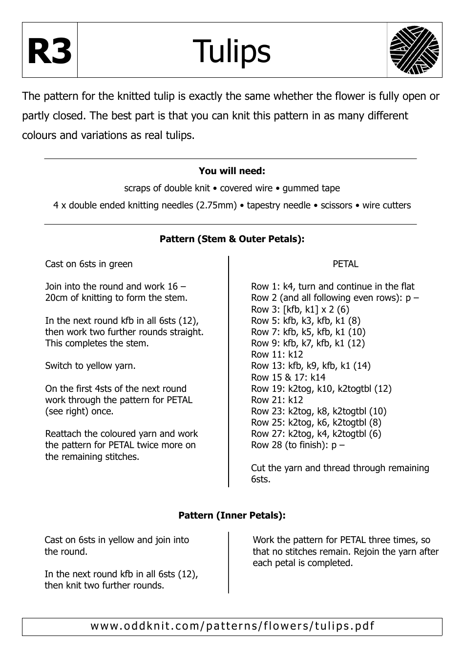 Tulip Knitting Pattern Templates Download Printable PDF Templateroller