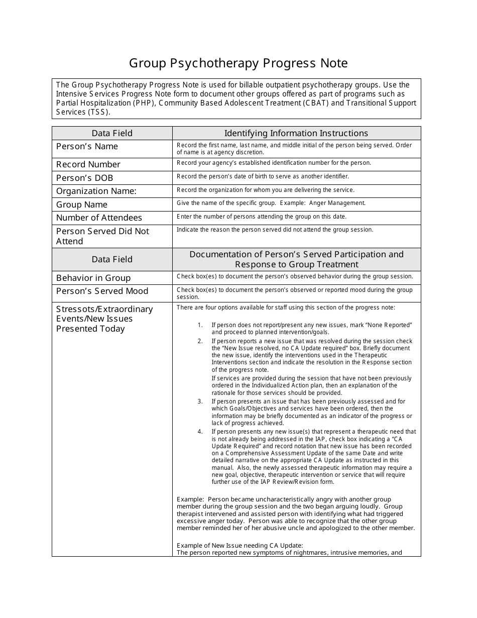 Group Psychotherapy Progress Note Download Printable PDF Templateroller