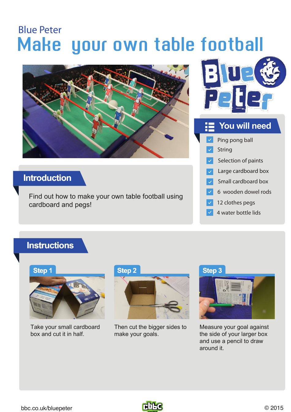 Table Football Craft Template - Blue Peter