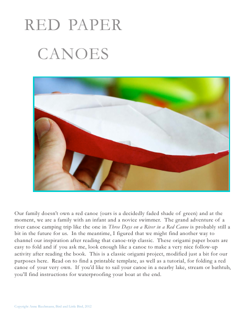 Red Paper Canoe Template - Anne Riechmann