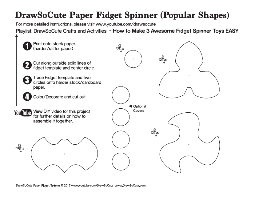 Cute Paper Fidget Spinner Template - Printable Document Image
