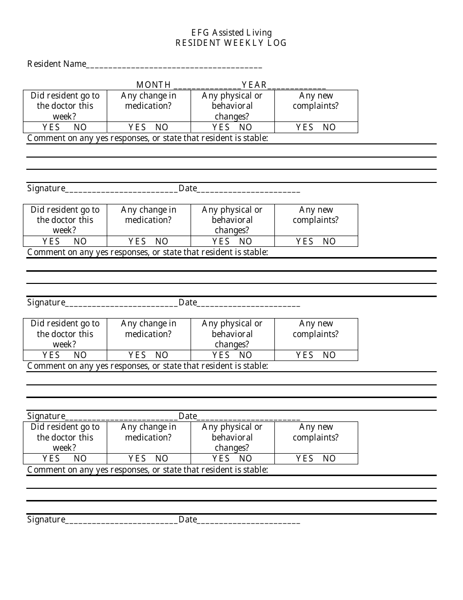 Assisted Living Sample Weekly Care Notes, Page 3