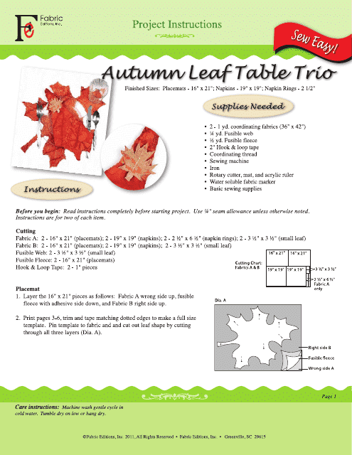 Autumn Leaf Table Trio Sewing Pattern Template