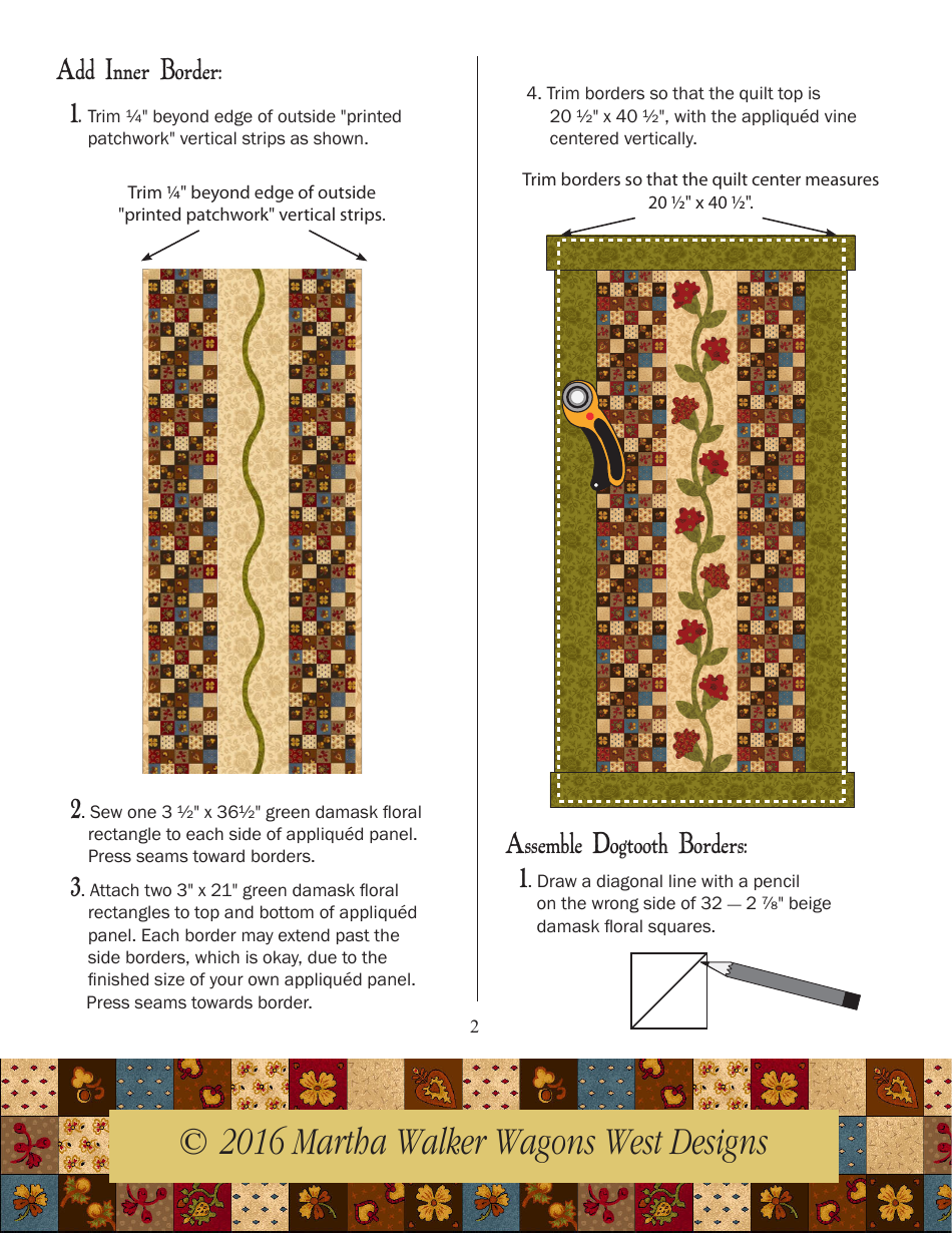 Prairie Flower Table Runner Applique Template - Martha Walker Wagons West Designs, Page 3
