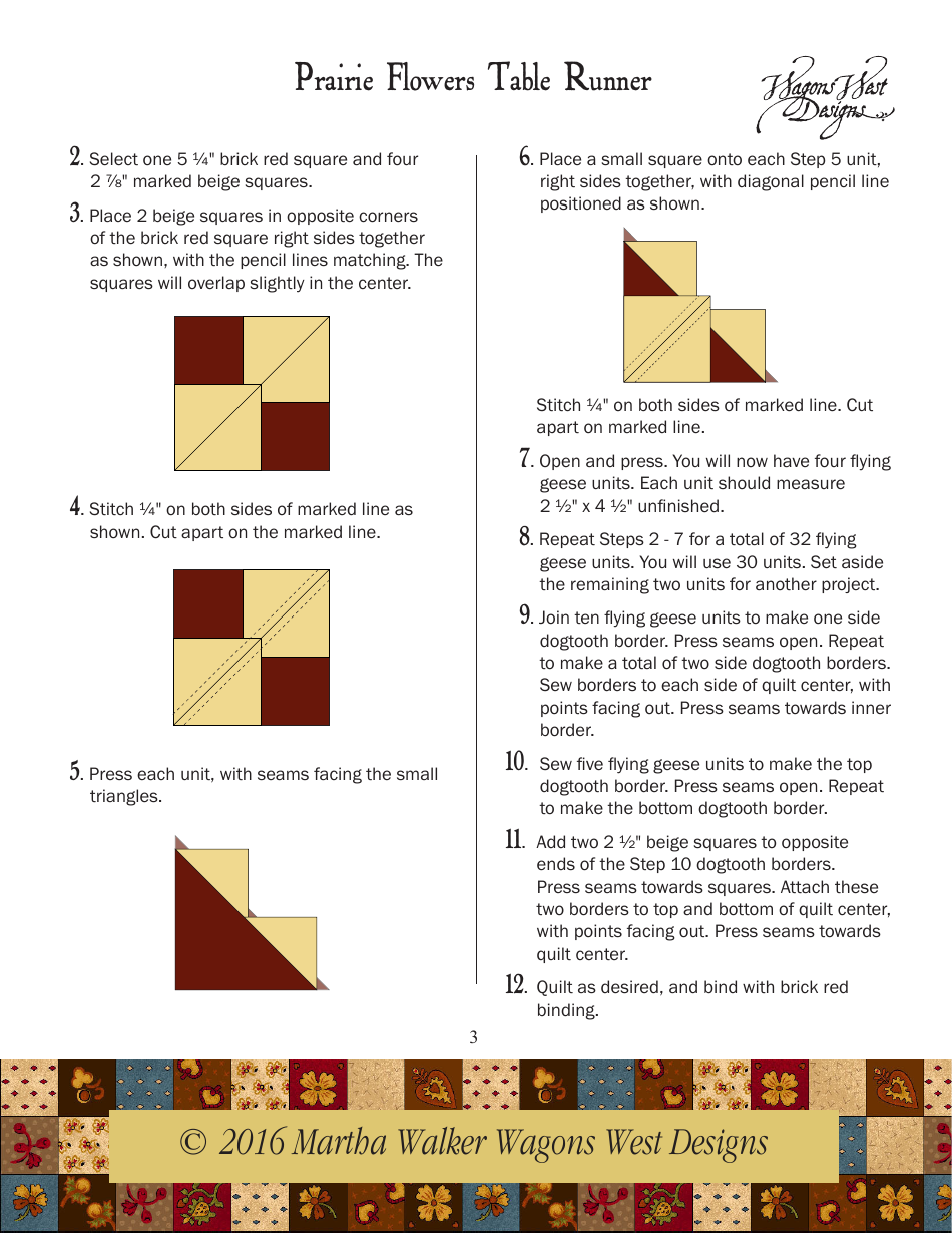 Prairie Flower Table Runner Applique Template - Martha Walker Wagons West Designs, Page 4