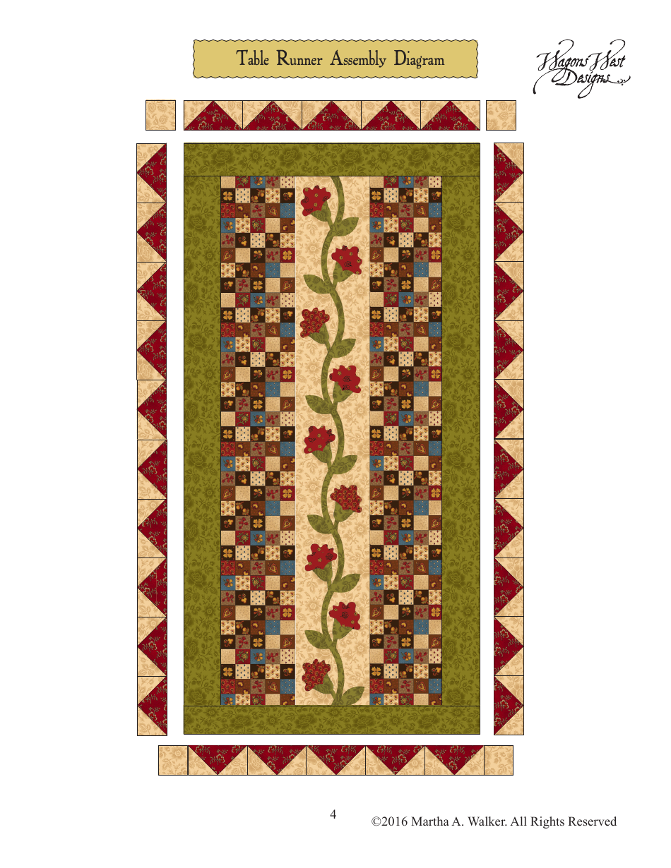 Prairie Flower Table Runner Applique Template - Martha Walker Wagons West Designs, Page 5