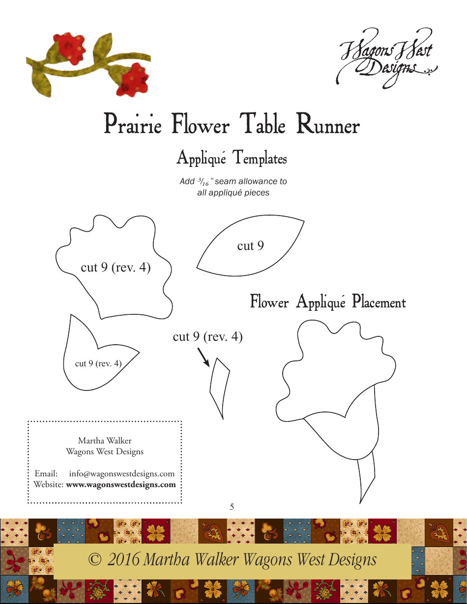 Prairie Flower Table Runner Applique Template - Martha Walker Wagons West Designs, Page 6