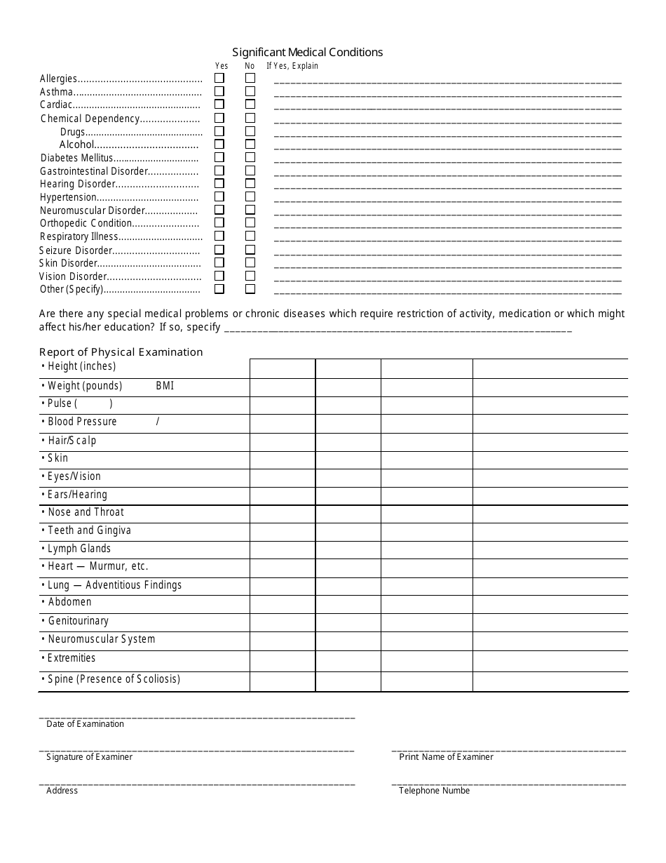 Private Physicians Report of Physical Examination of a Pupil of School Age - Pennsylvania, Page 2