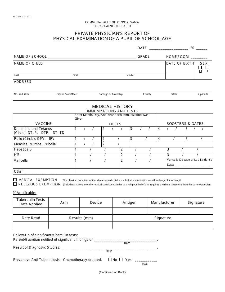 Pennsylvania Private Physician S Report Of Physical Examination Of A   Private Physician S Report Of Physical Examination Of A Pupil Of School Age Pennsylvania Print Big 