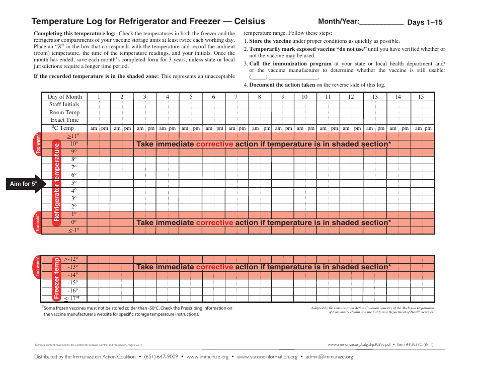 Temperature Log for Refrigerator and Freezer - Celsius Download ...