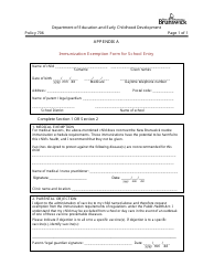 Document preview: Appendix A Immunization Exemption Form for School Entry - Policy 706 - New Brunswick, Canada