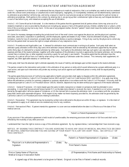 Physician-Patient Arbitration Agreement Download Pdf