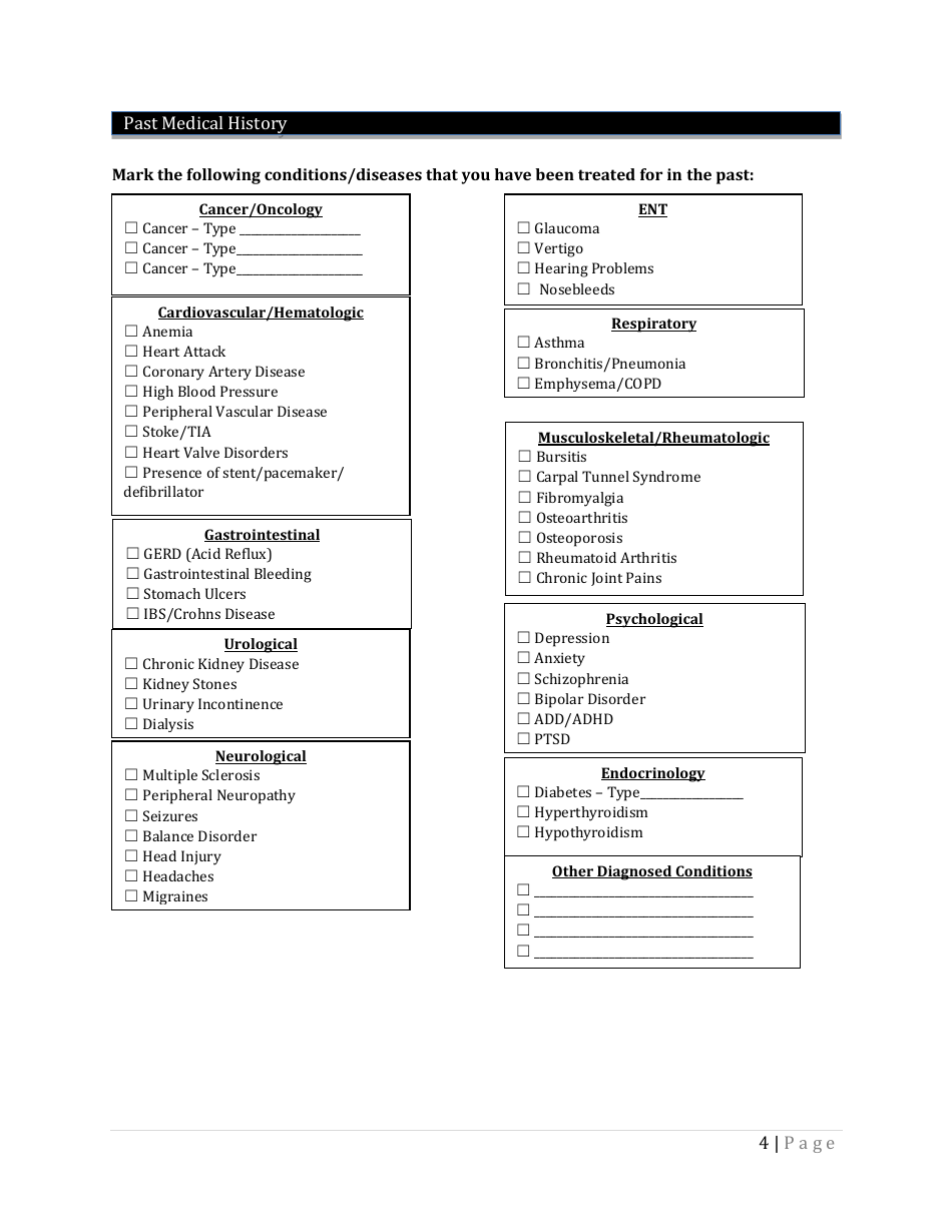 Pain Management Center New Patient Intake Form, Page 4