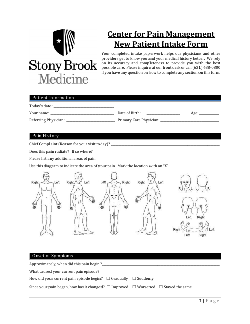 Pain Management Center New Patient Intake Form