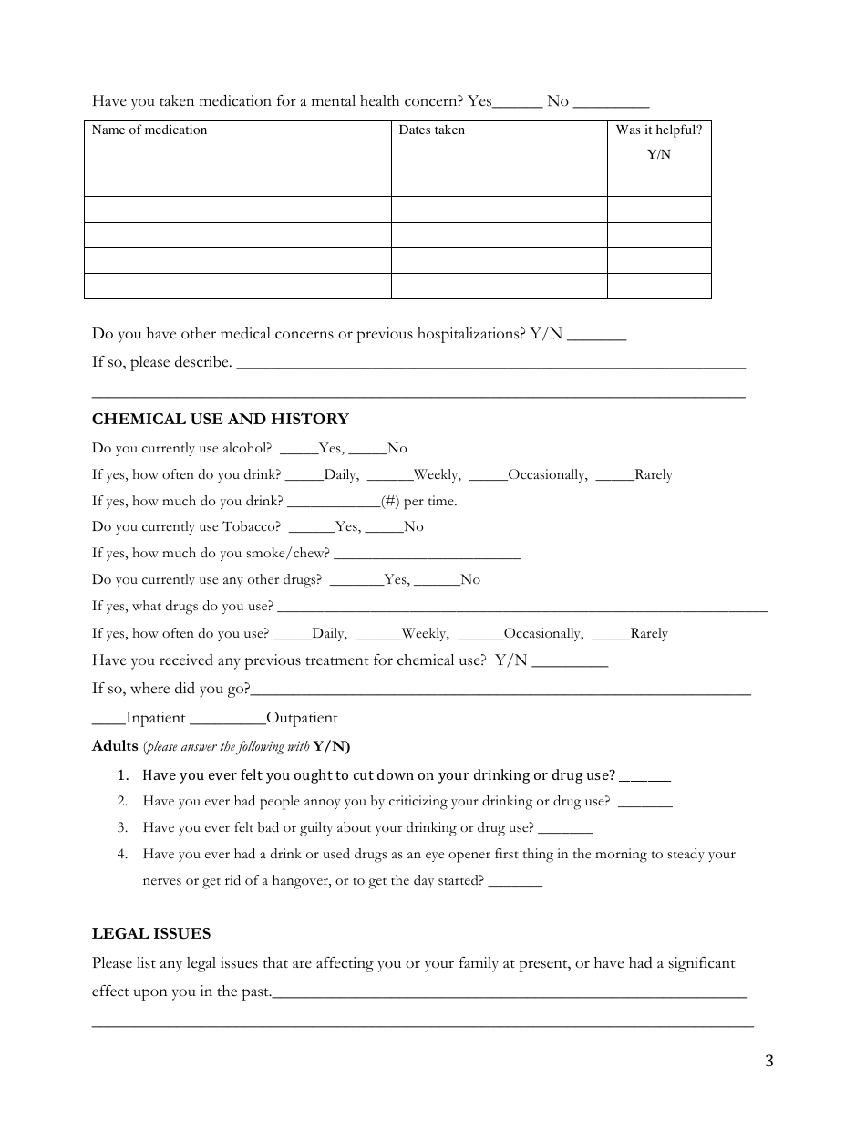 Adult Intake Form - Patient, Page 3