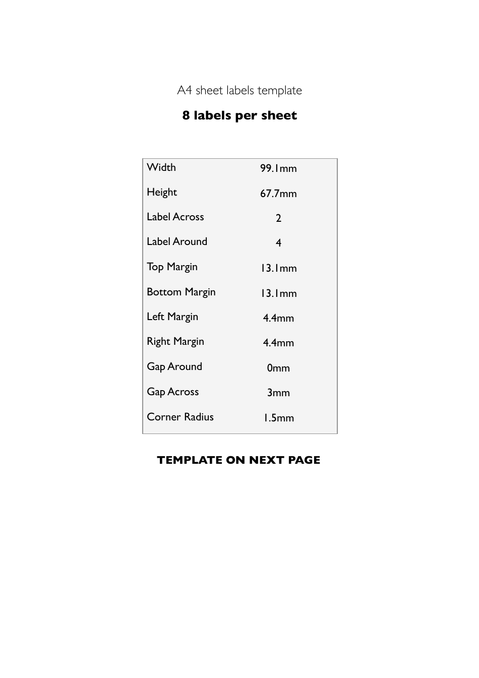 A4 Sheet Label Templates 8 Labels Per Sheet Download Printable PDF