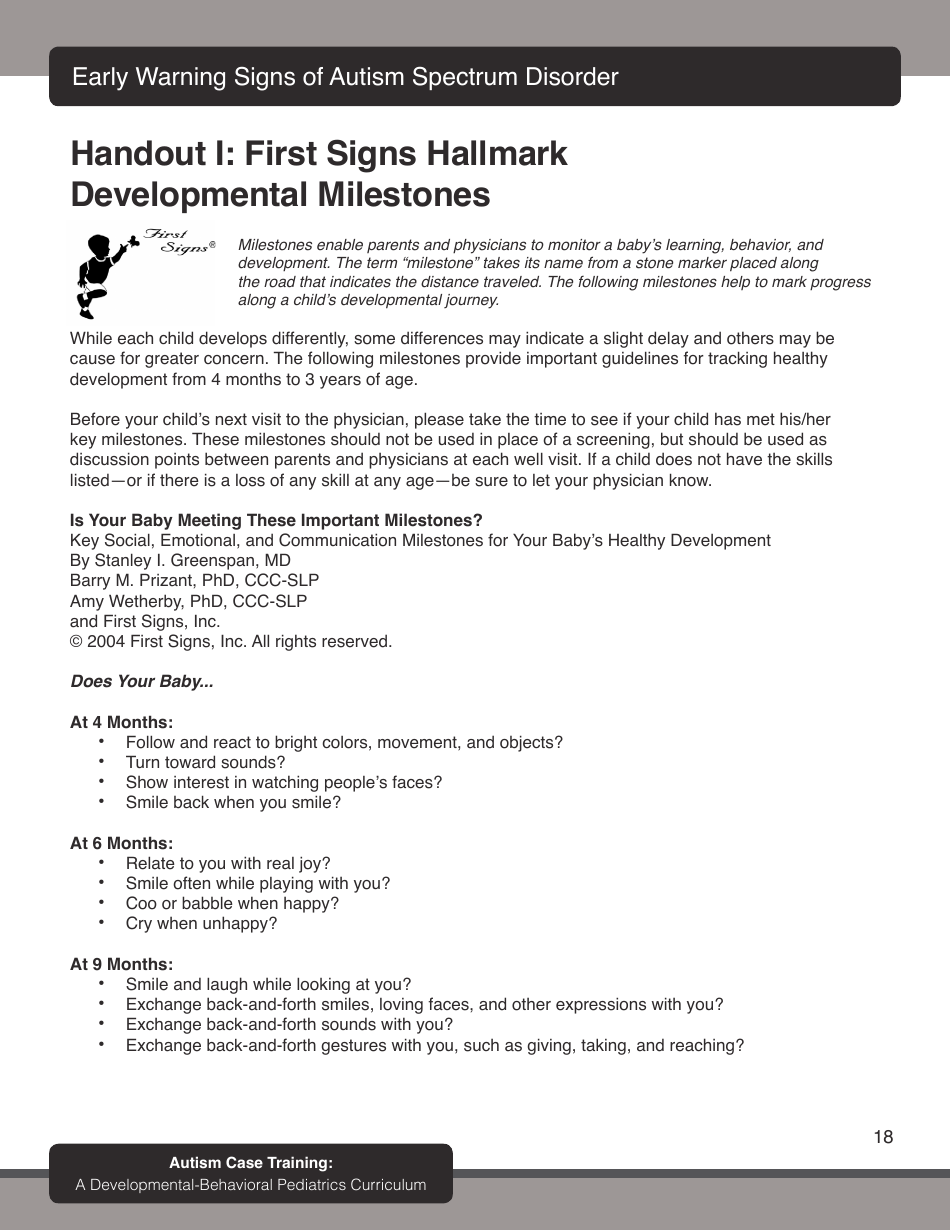 Early Warning Signs of Autism Spectrum Disorder - First Signs, Inc., Page 20