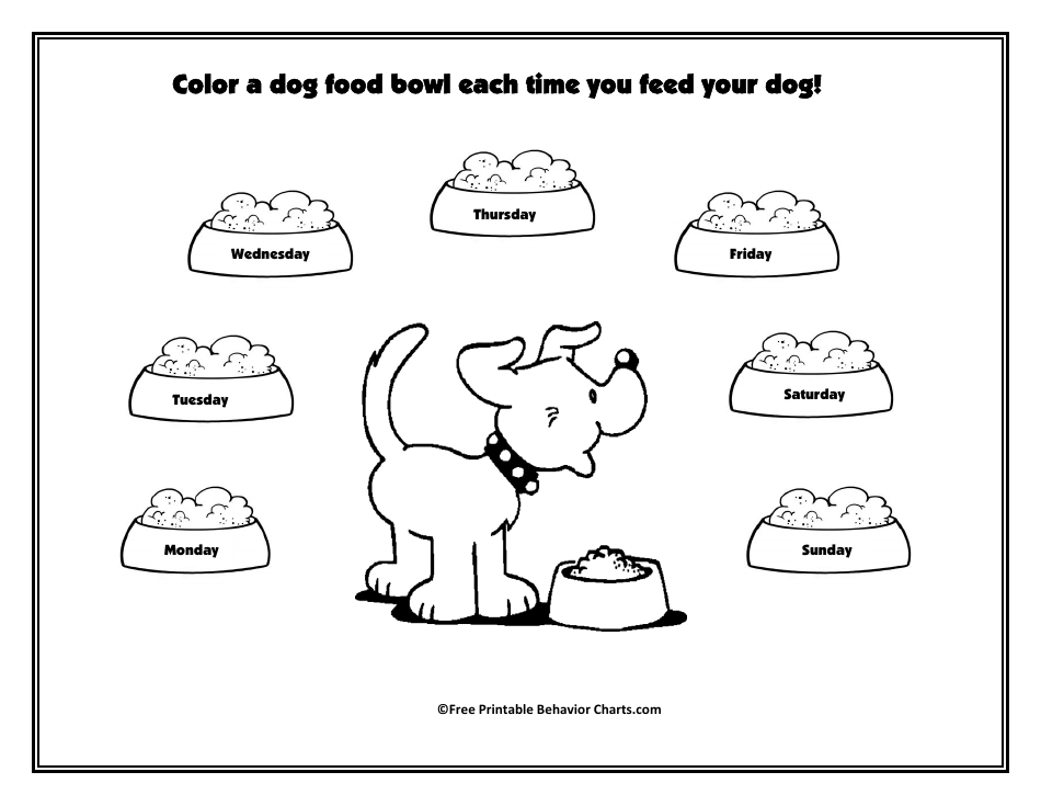 Dog Feeding Coloring Reminder Chart - A helpful visual aid for proper dog feeding schedule