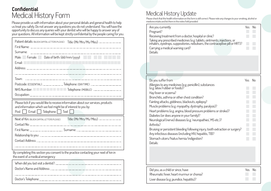 Confidential Medical History Form Download Pdf