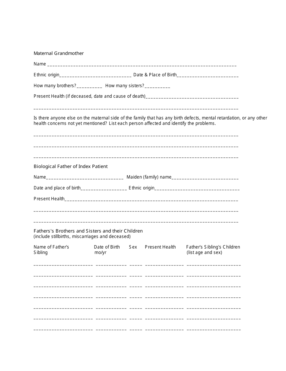 Adult Family History Form, Page 4