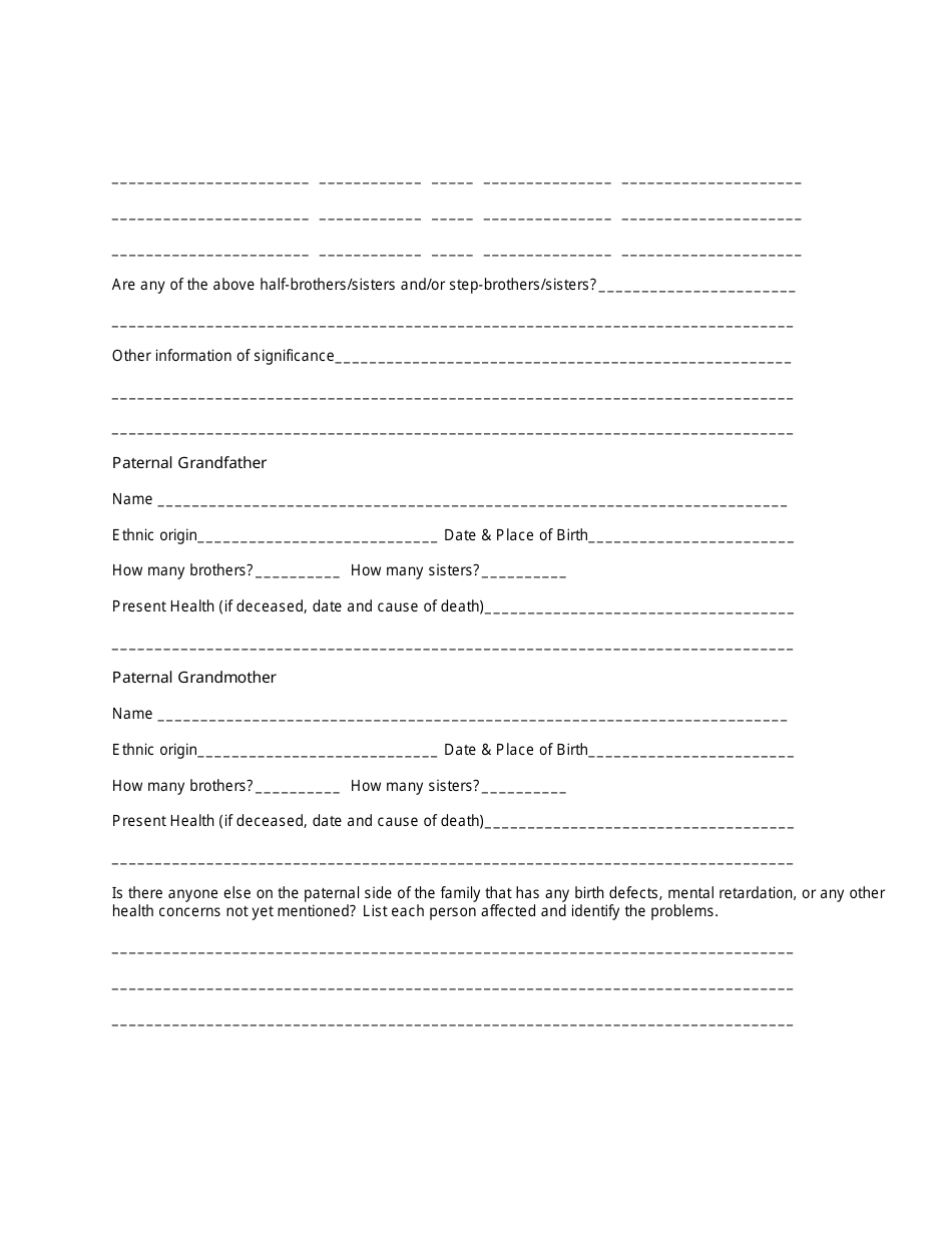 Adult Family History Form, Page 5