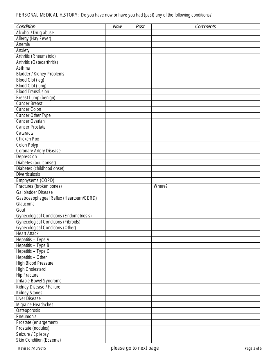 Comprehensive Adult New Patient Health History Questionnaire - Fill Out ...