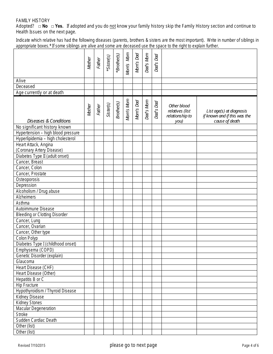 Comprehensive Adult New Patient Health History Questionnaire - Fill Out ...