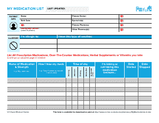 Document preview: Medication List Template
