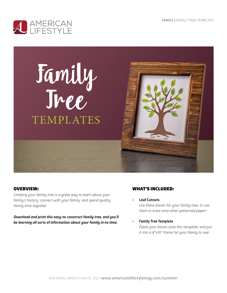 Family Tree Template displaying an American Lifestyle representation